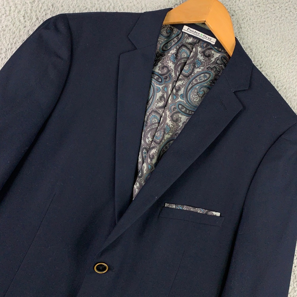 Paisley & Gray Downing Blazer Jacket Mens 40R‎ Navy Slim Fit Two Button Formal